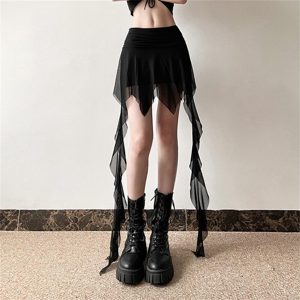 7831 Gothic Grunge Mini Skirt Goth Fashion Slim Fit Knee Length High - Picture 6 of 6